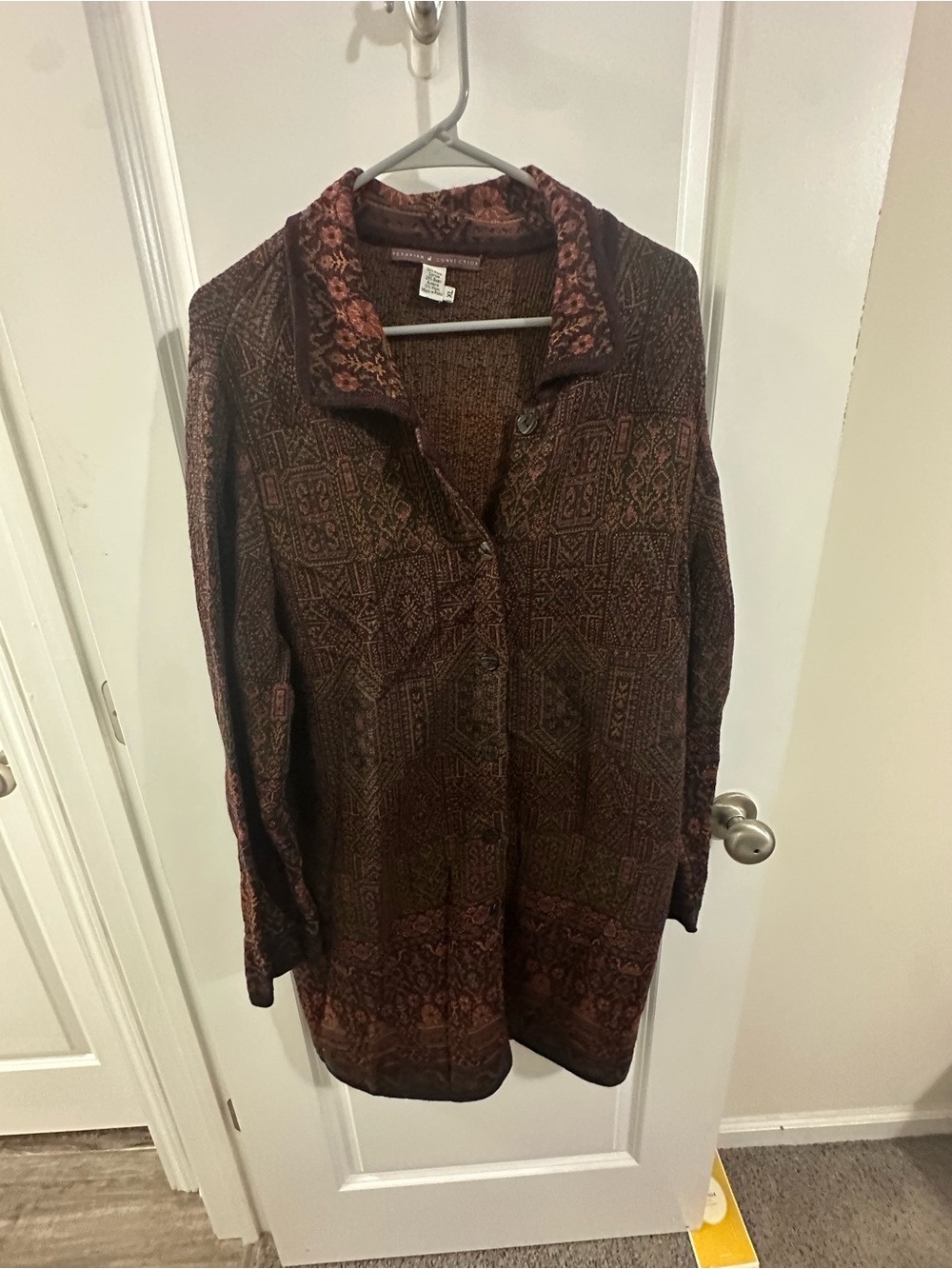 Peruvian Connection Brown and Rust Patterned Long Cardigan